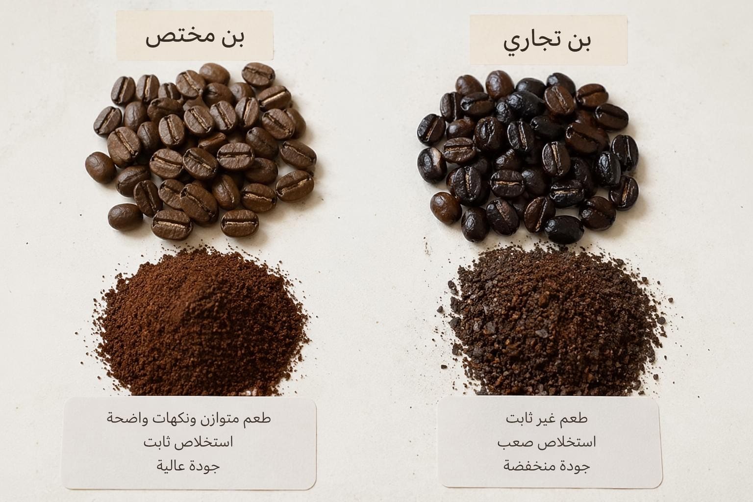 بن قهوة مختص مقابل بن تجاري وتأثيره على الإسبريسو